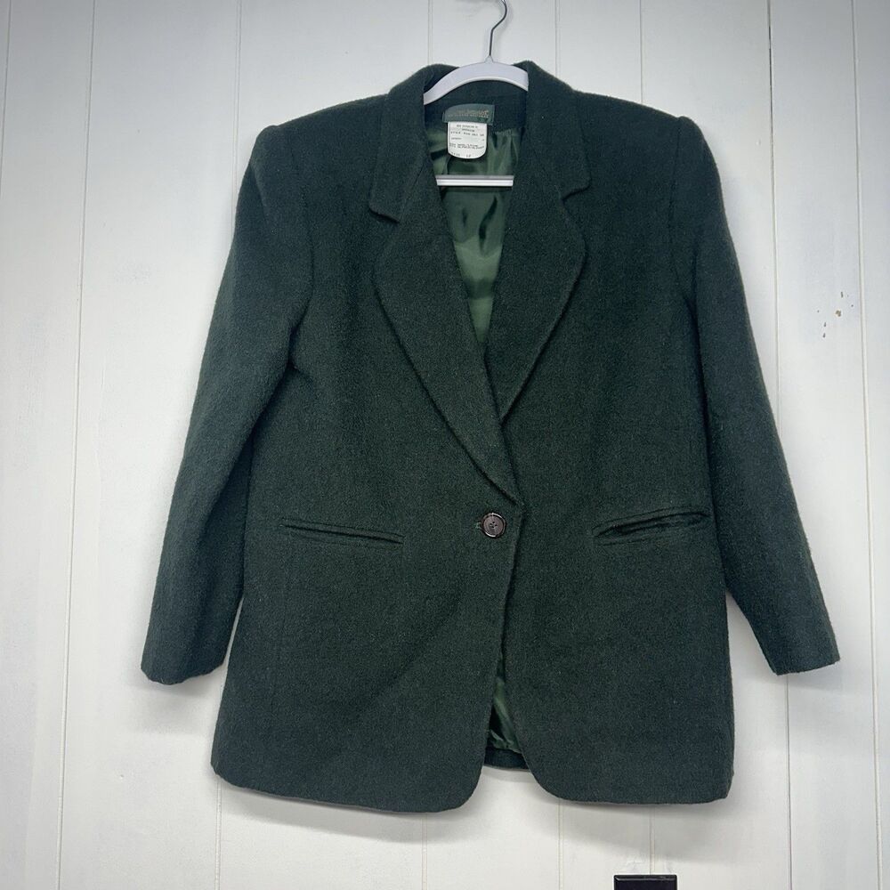 Harve Benard Womens 12 Wool Alpaca Blazer Green Single Button Jacket